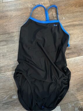 Nike Black Girls' One-Piece Swimsuit with Blue Trim